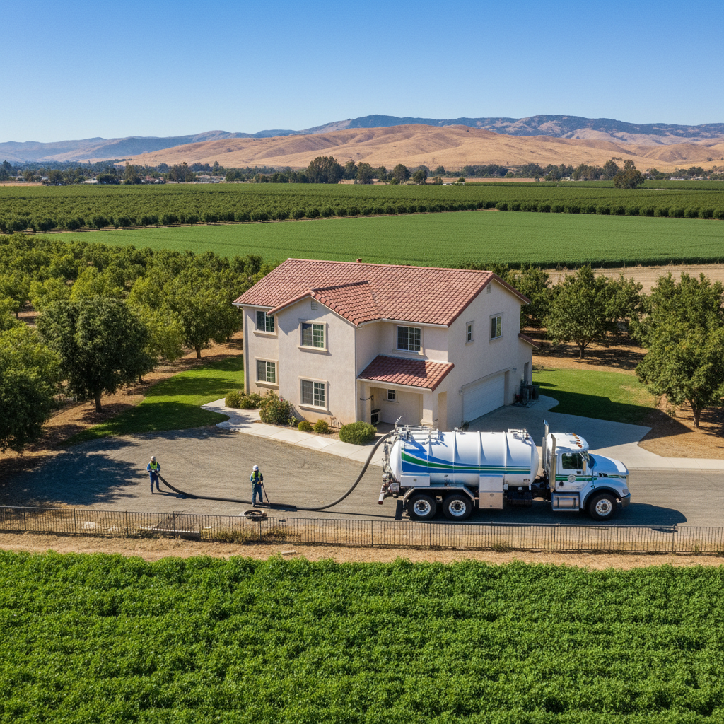 Murgreen Environmental Company septic pumping truck in Stockton, California.