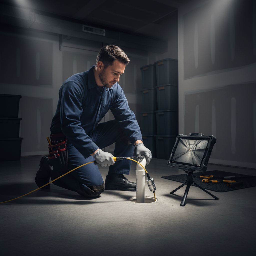 Professional technician from Murgreen Environmental performing a sewer camera inspection in a Lodi, CA home.