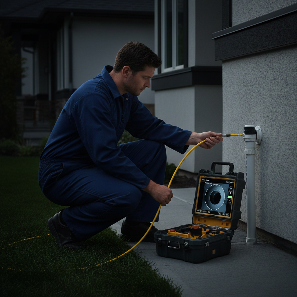 Murgreen Environmental technician performing a sewer camera inspection for a sewer backup repair in Pinole, CA.