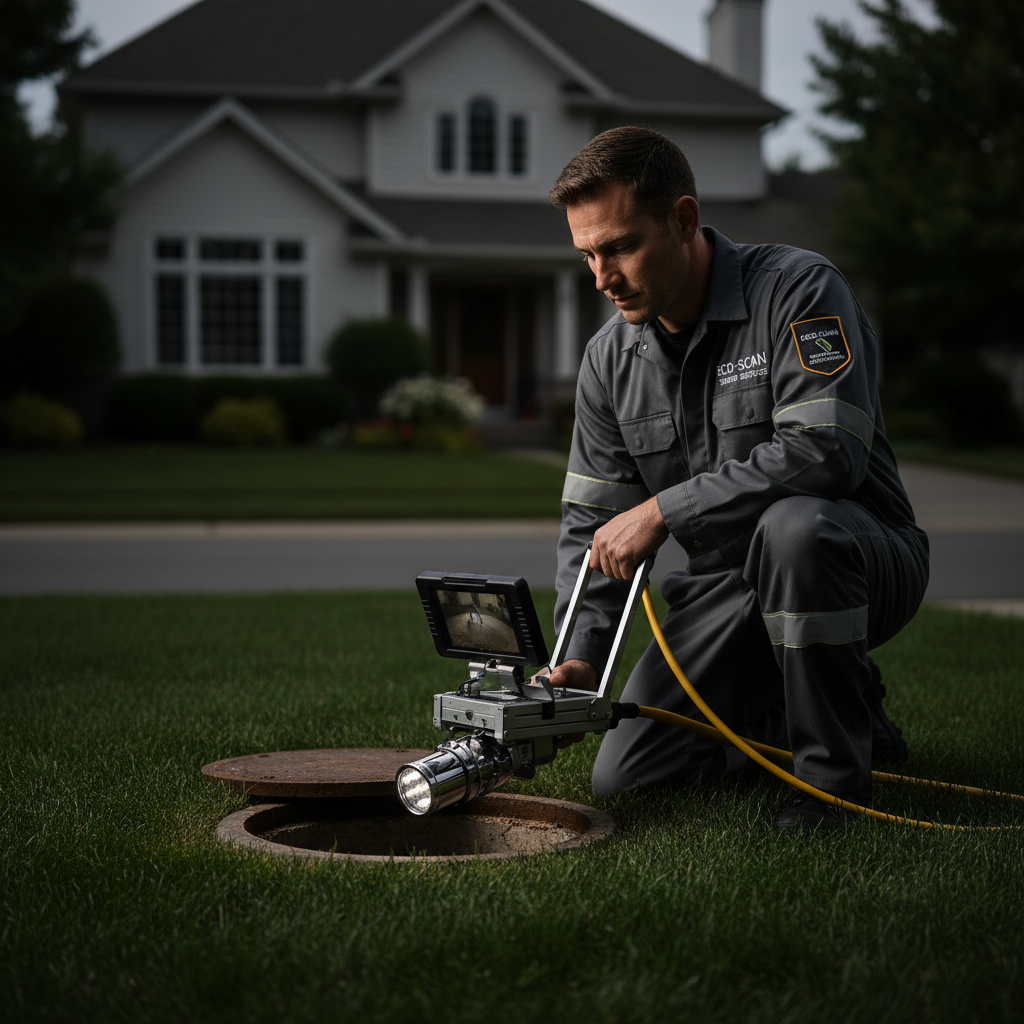 Professional sewer repair technician from Murgreen Environmental using a camera to inspect a sewer line in Pittsburg, CA.