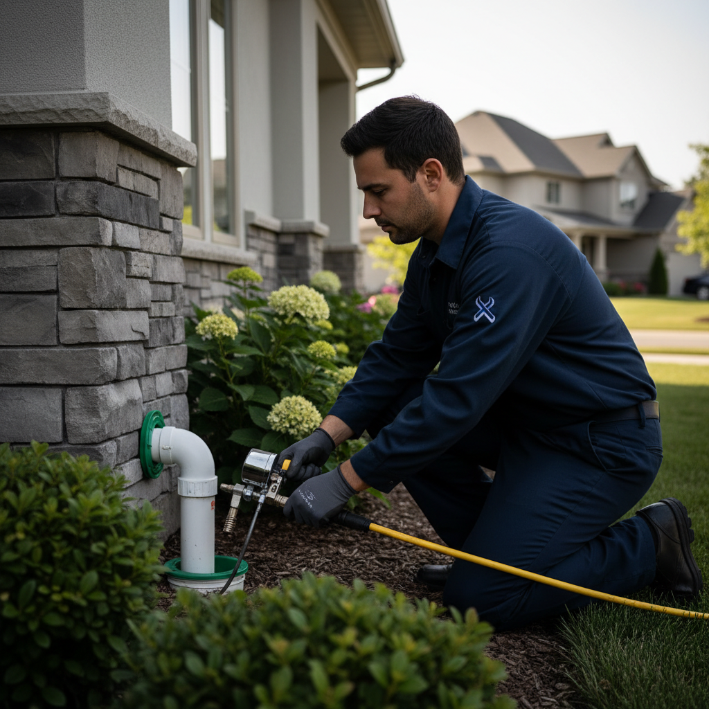Murgreen Environmental technician performing a sewer camera inspection in an Alameda, California home.