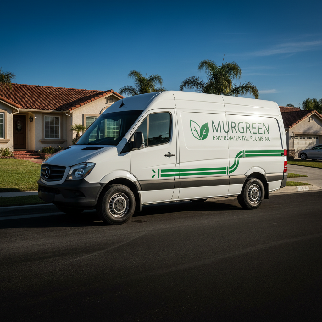 Murgreen Environmental service van parked in a residential Concord neighborhood for an emergency plumbing call.