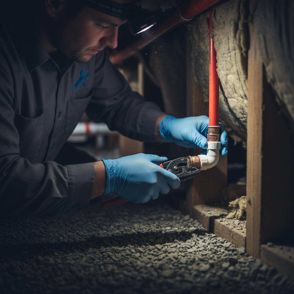 A licensed Murgreen technician in a clean uniform uses a specialized camera to inspect a residential pipe in a Pleasanton, CA home.
